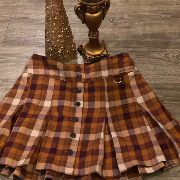 SO Dresses & Skirts - SO Plaid Skater Mini Skirt in Rust, Cream & Burgundy